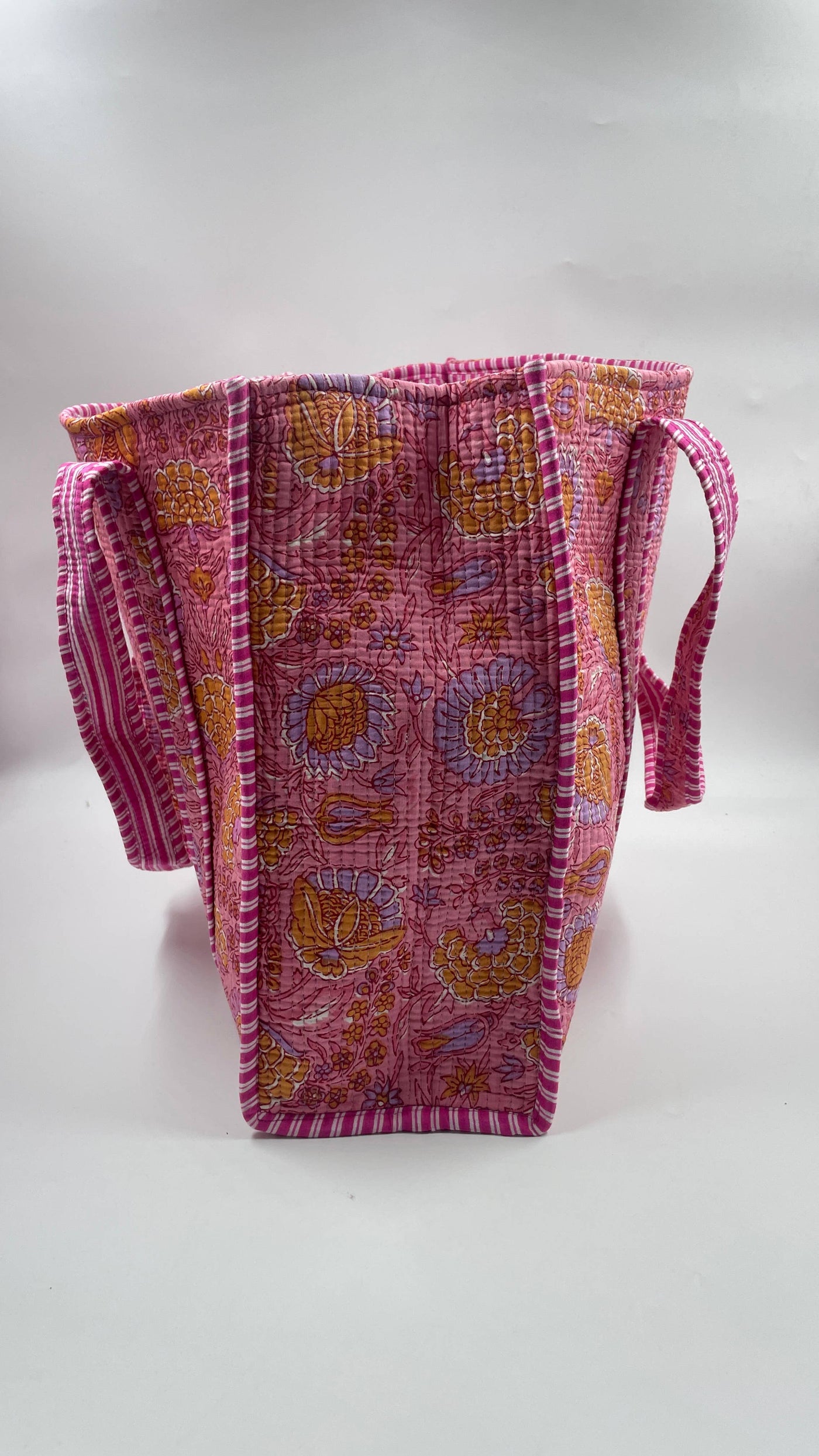 100% Cotton Kantha Quilted Boho Floral Reversible Tote Bag