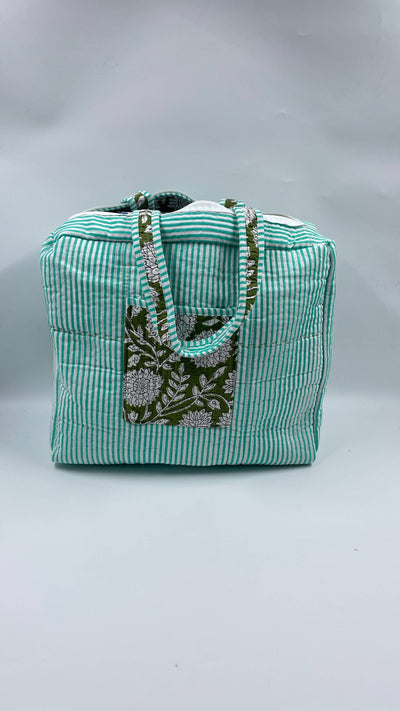 Kantha Greern/Mint Quilted Floral Reversible Tote Bag