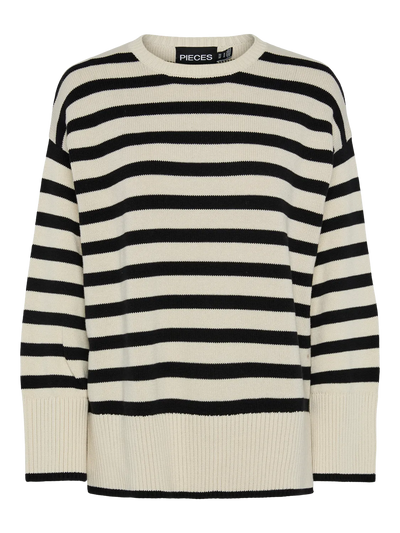 PcAva Slit Knit Birch/Black Stripes