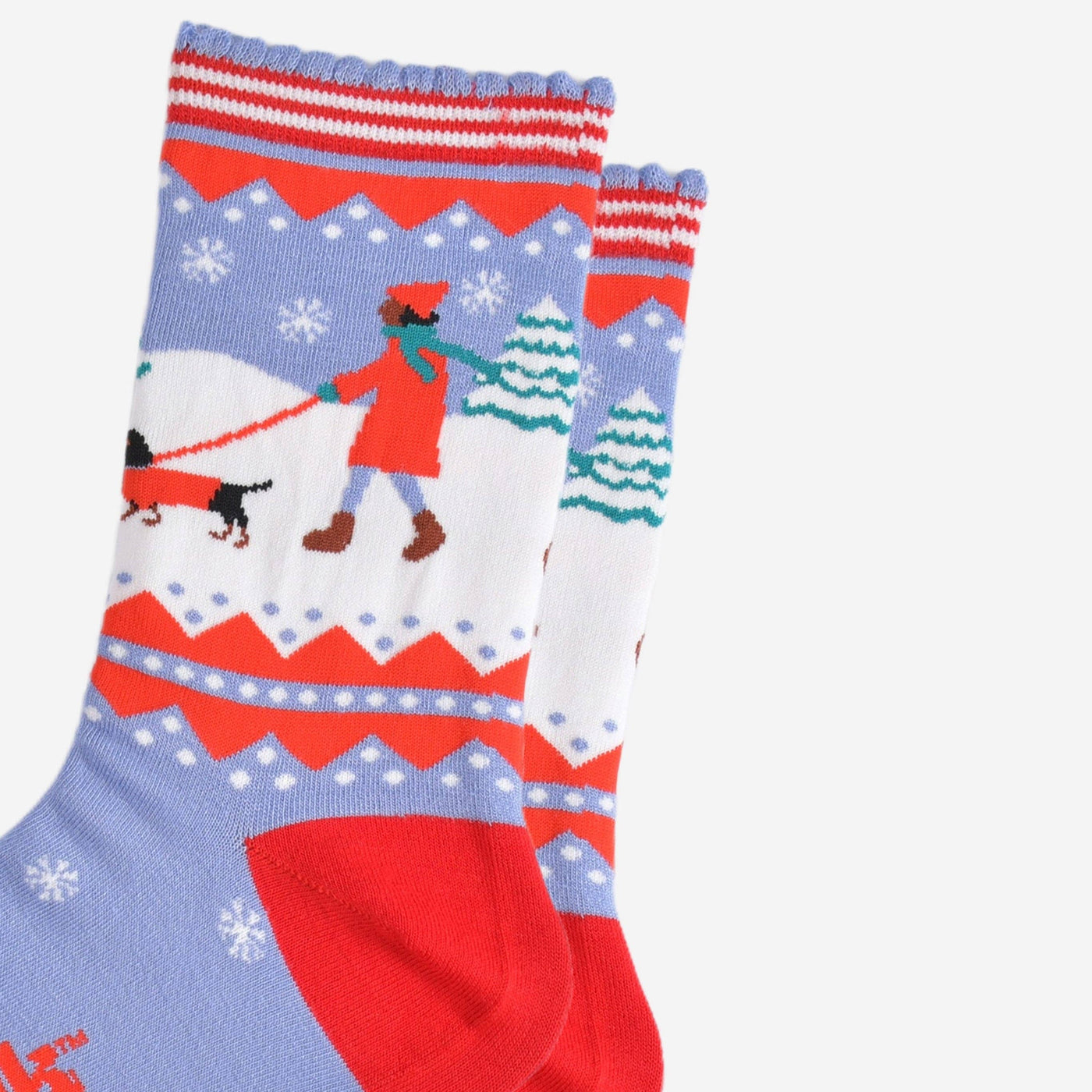 Women's Bamboo Socks - Blue/Red, Sausage Dog Walk