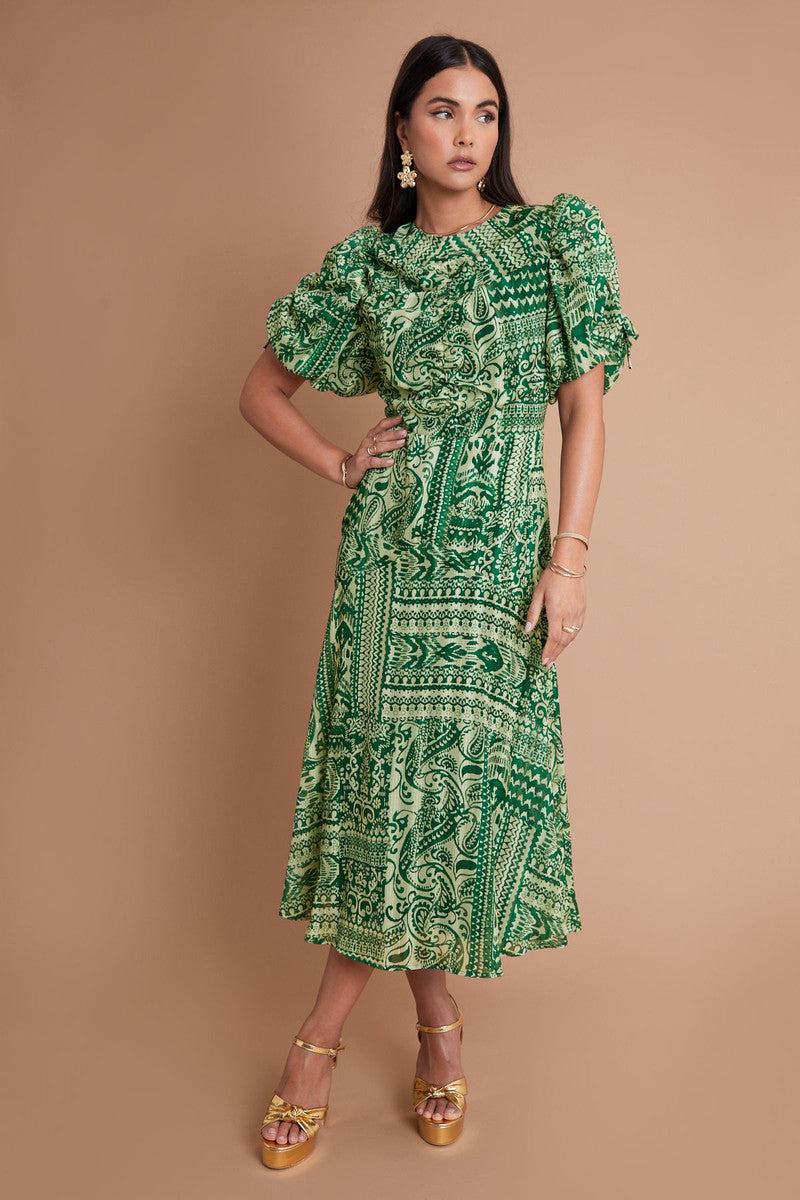 Green Paisley Midi Dress