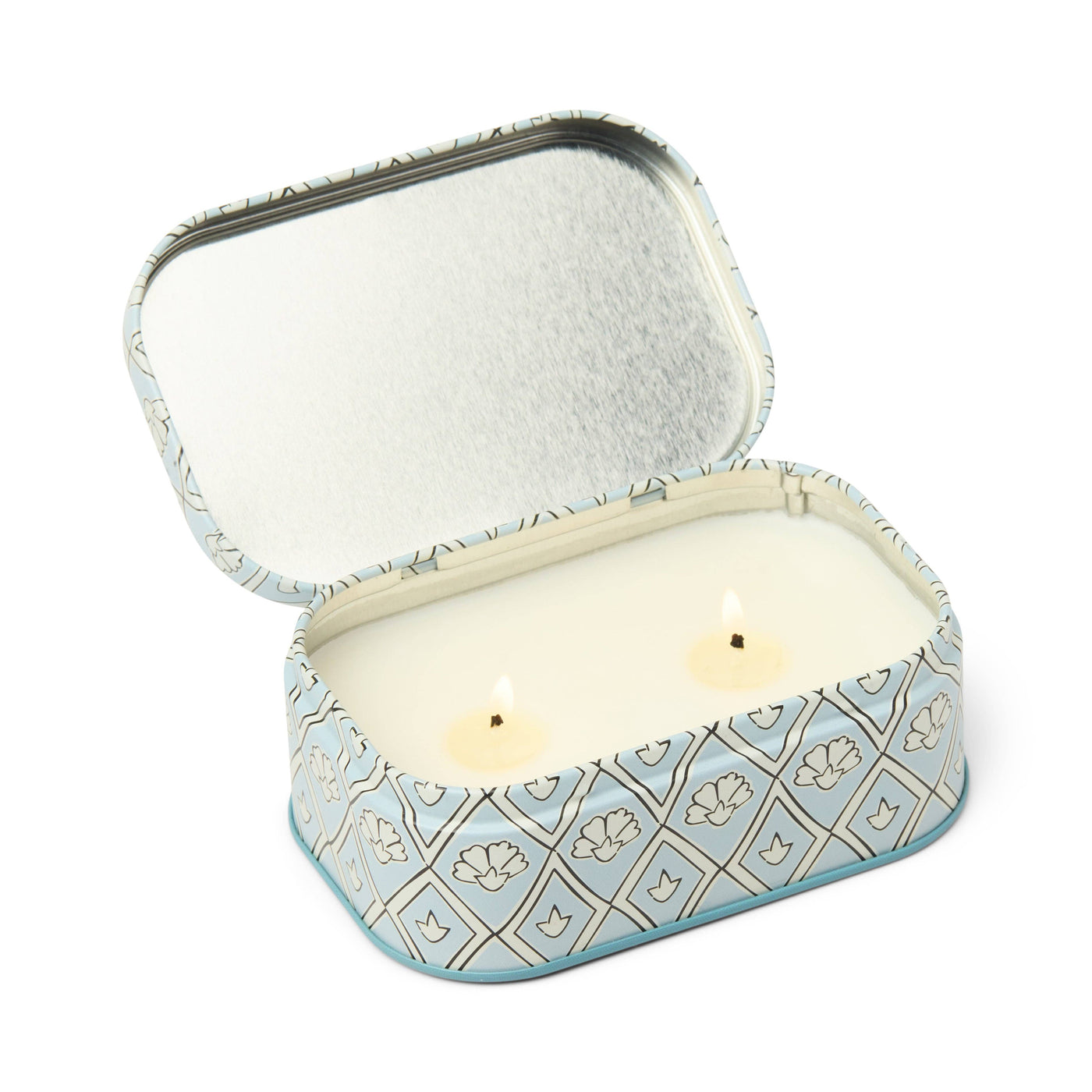 Cherie 4.5oz/127g Printed Tin Candle - Blue & White - Lavender & Thyme