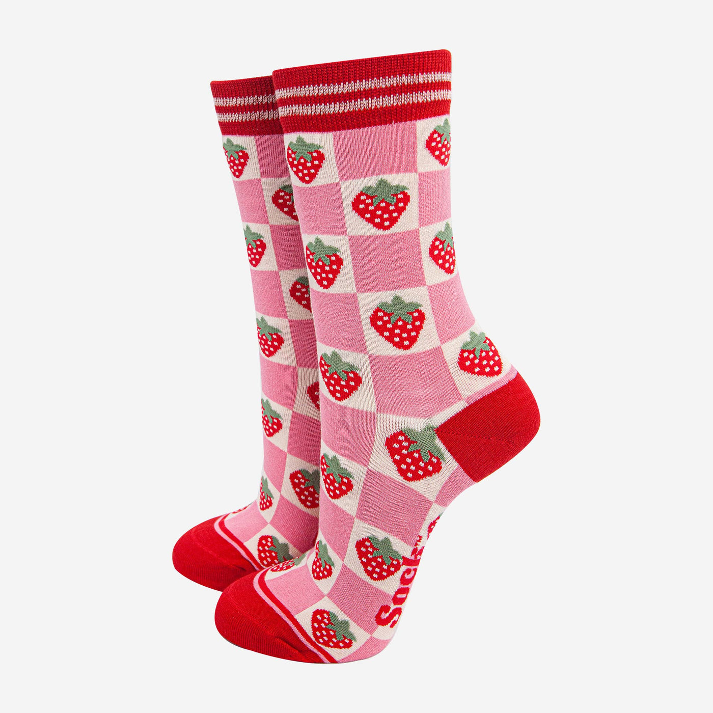 Women's Bamboo Socks - Pink/Red, Checked Strawberry