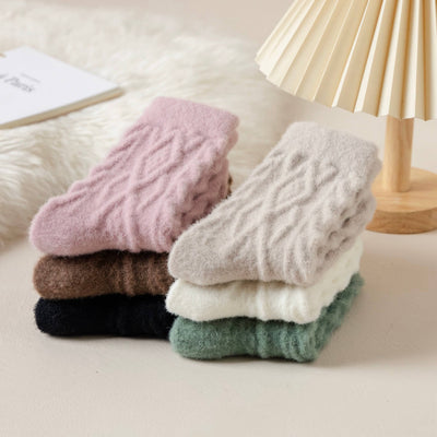 Women's Winter Wool Socks - Thick Cable Knit Warm Socks: Cream