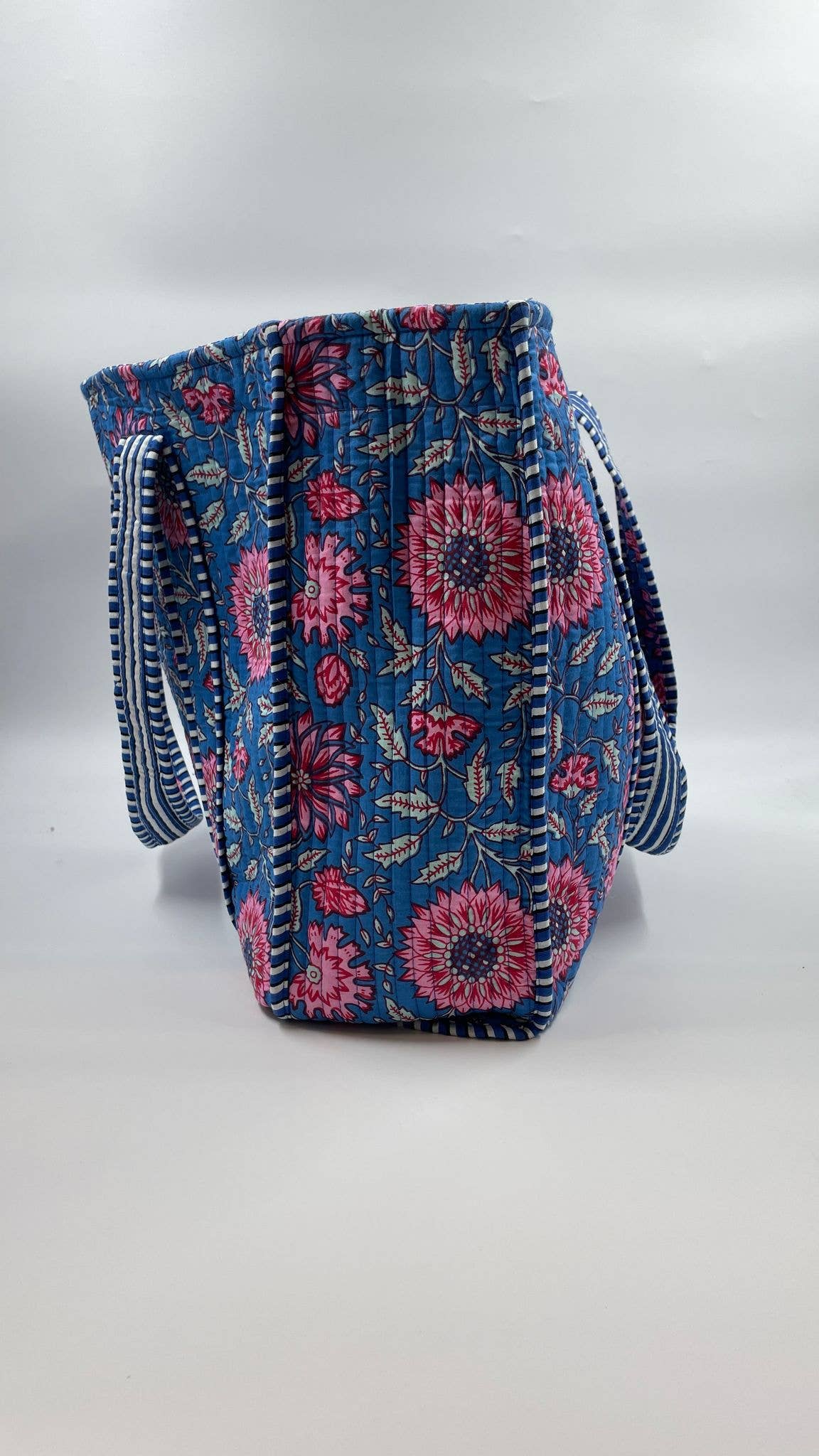 Kantha Pink Flower Quilted Reversible Floral Tote Bag