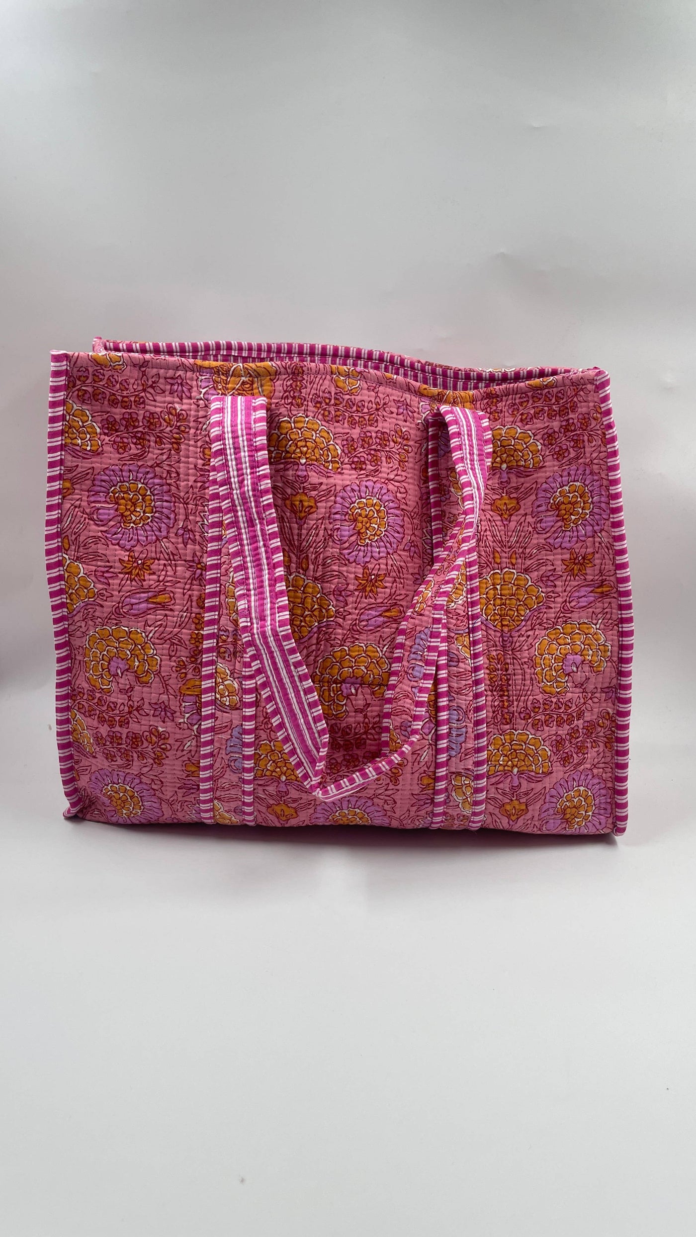 100% Cotton Kantha Quilted Boho Floral Reversible Tote Bag