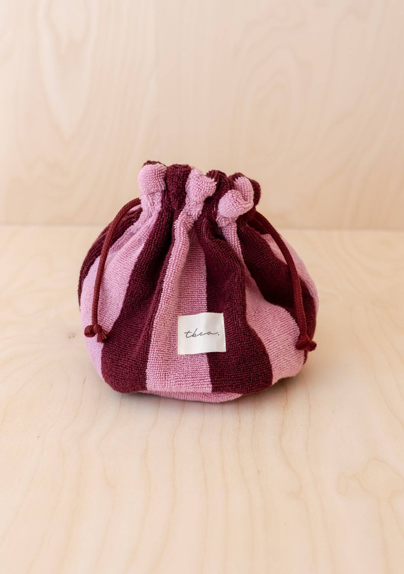Terry Cotton Wash Bag in Burgundy Stripe