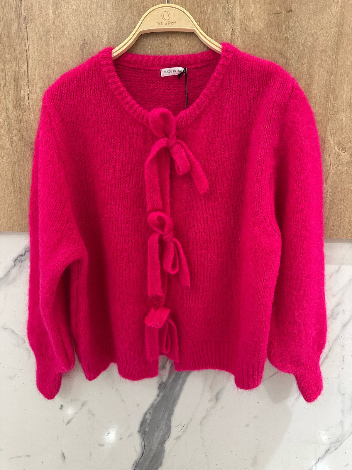 Kid Mohair Mix Tie Cardigan Fuchsia