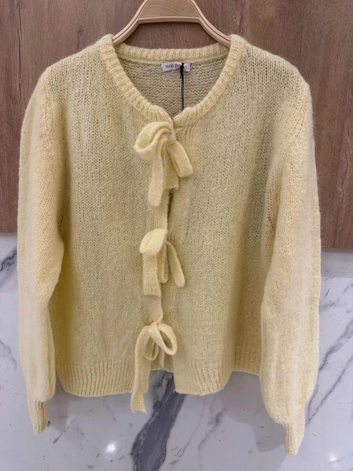 Kid Mohair Mix Tie Cardigan Yellow