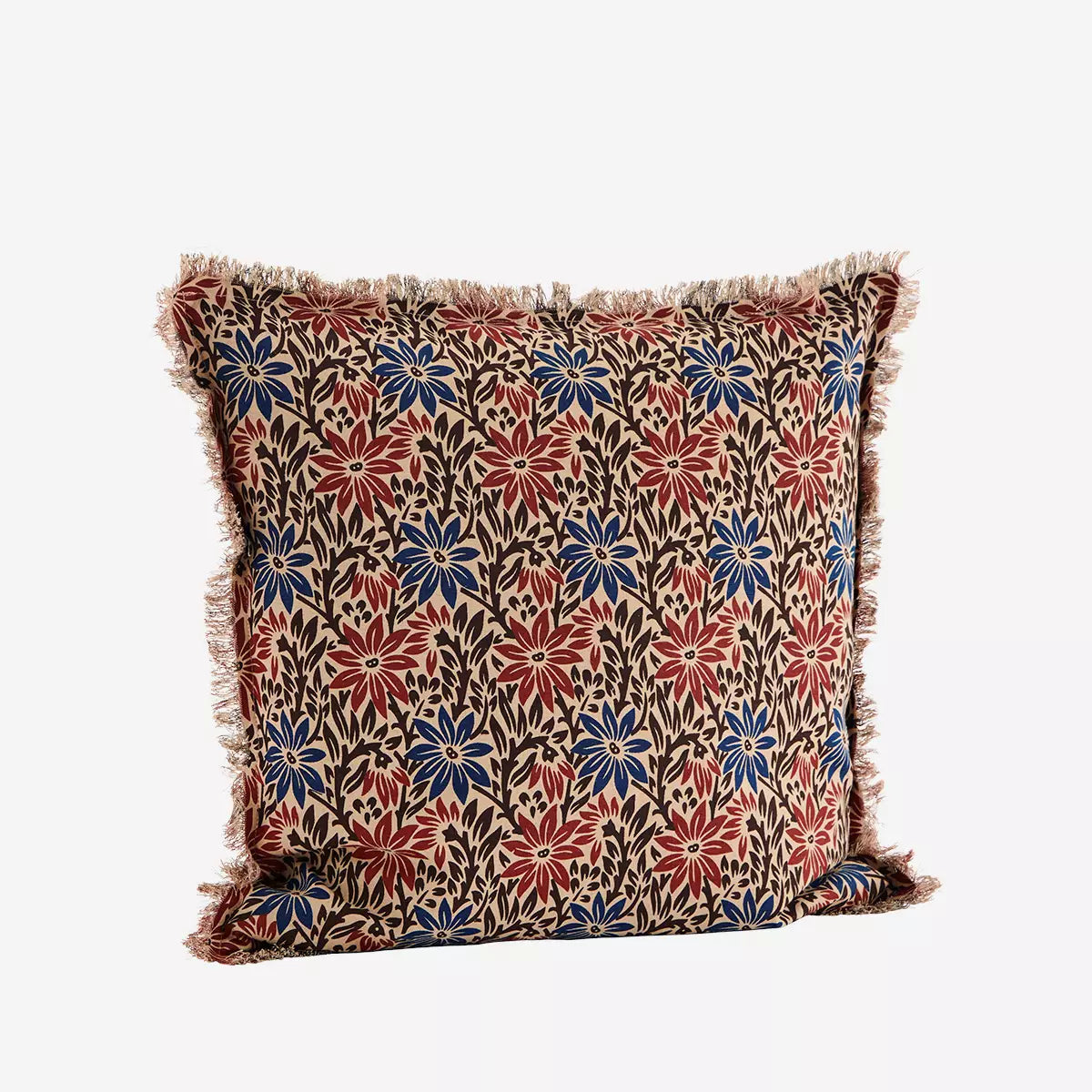 red and blue floral cushion
