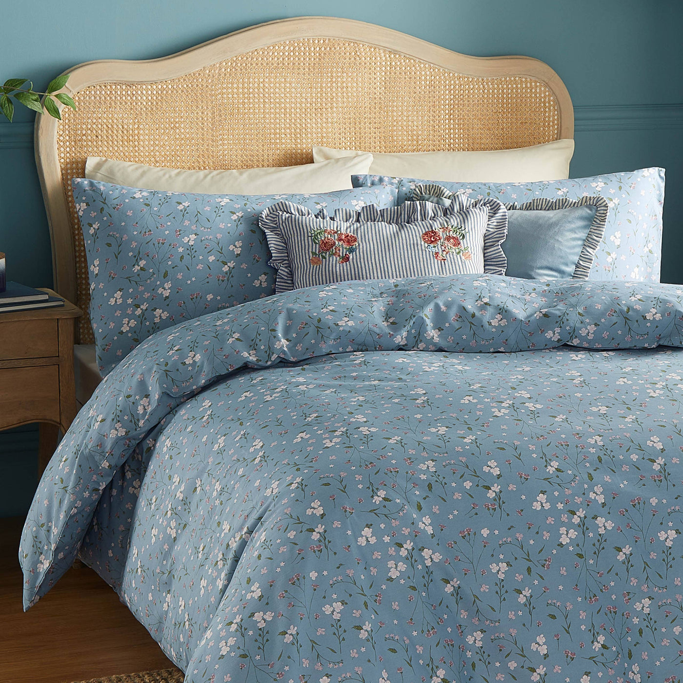 Solene Ruffle Matte Velvet Cushion Blue: Blue 45 x 45cm