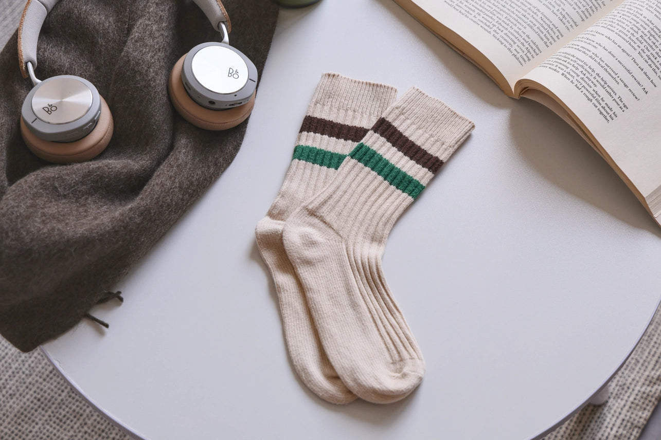 Retro Striped Socks - Knitted Cotton Crew Socks