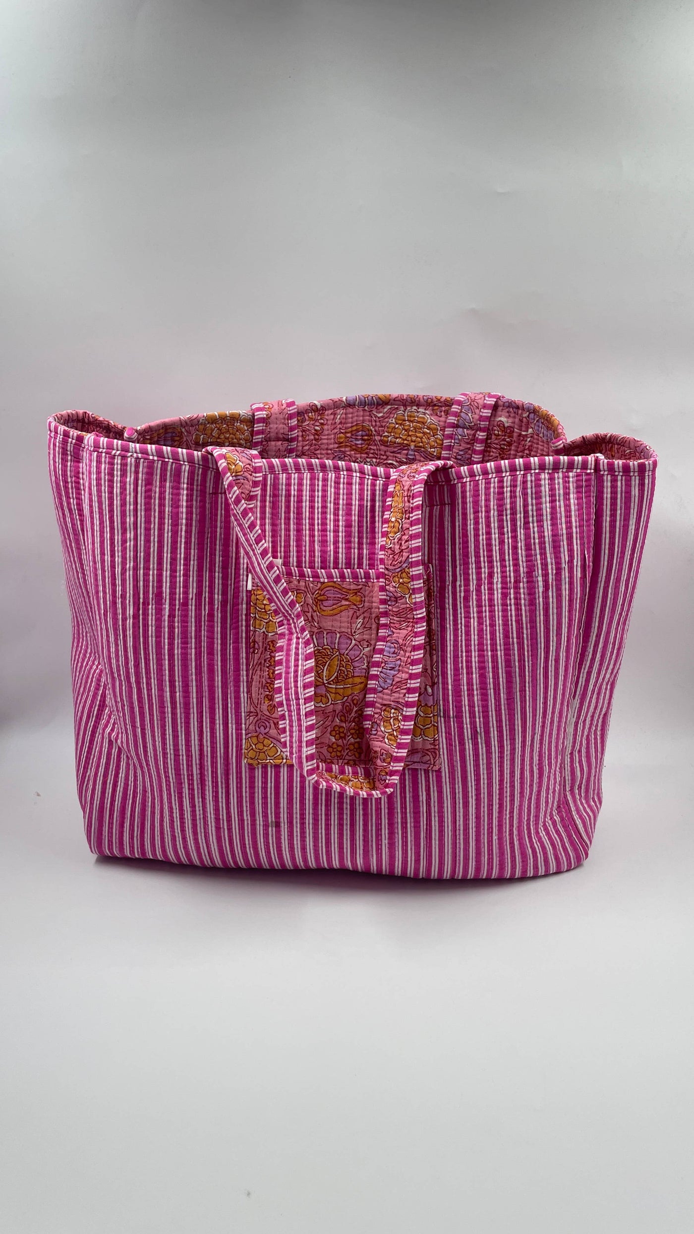 100% Cotton Kantha Quilted Boho Floral Reversible Tote Bag