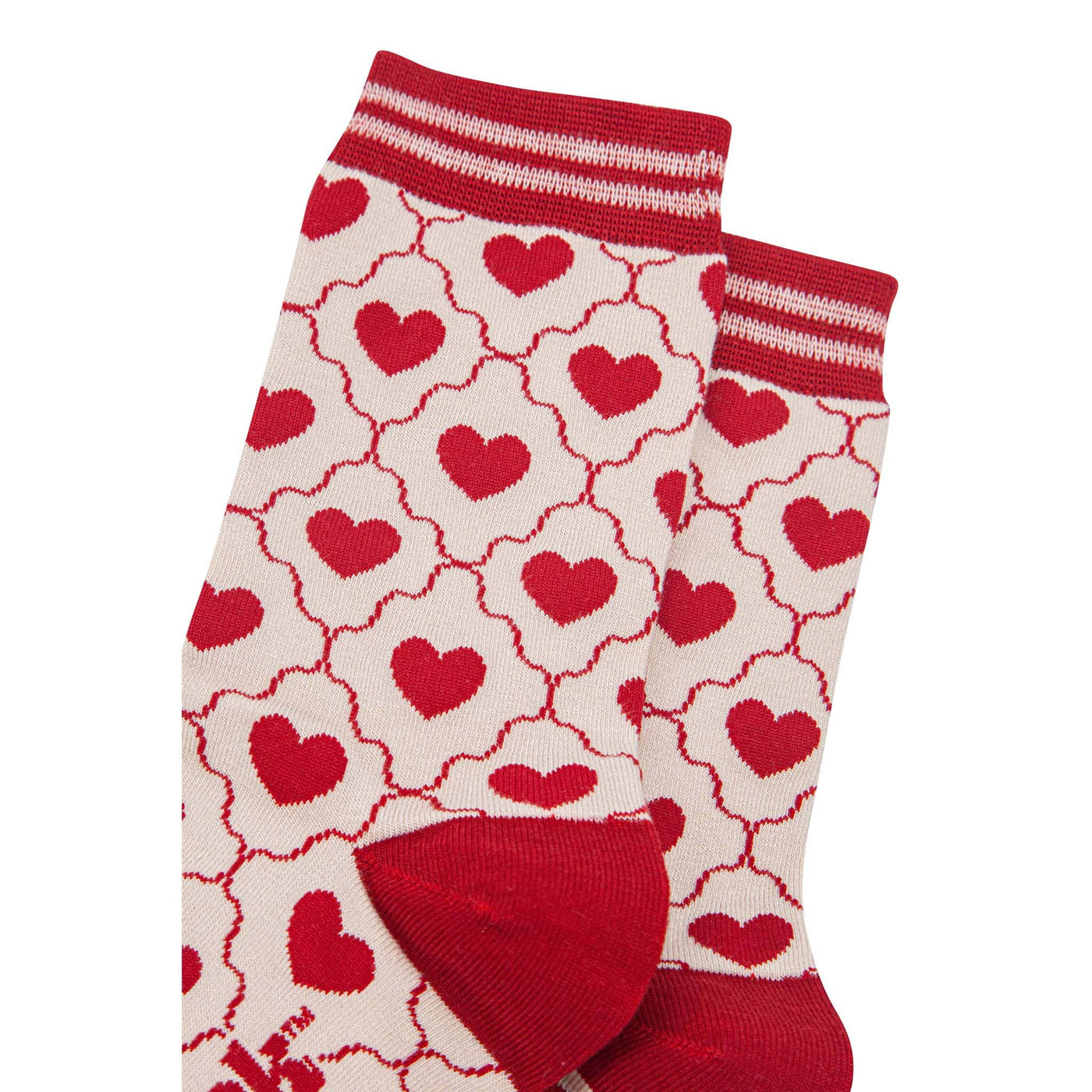Women's Bamboo Socks - Cream/Red, Heart Ribbon
