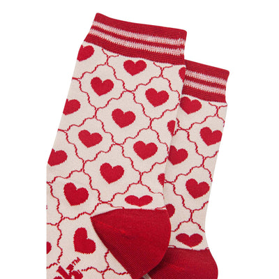 Women's Bamboo Socks - Cream/Red, Heart Ribbon