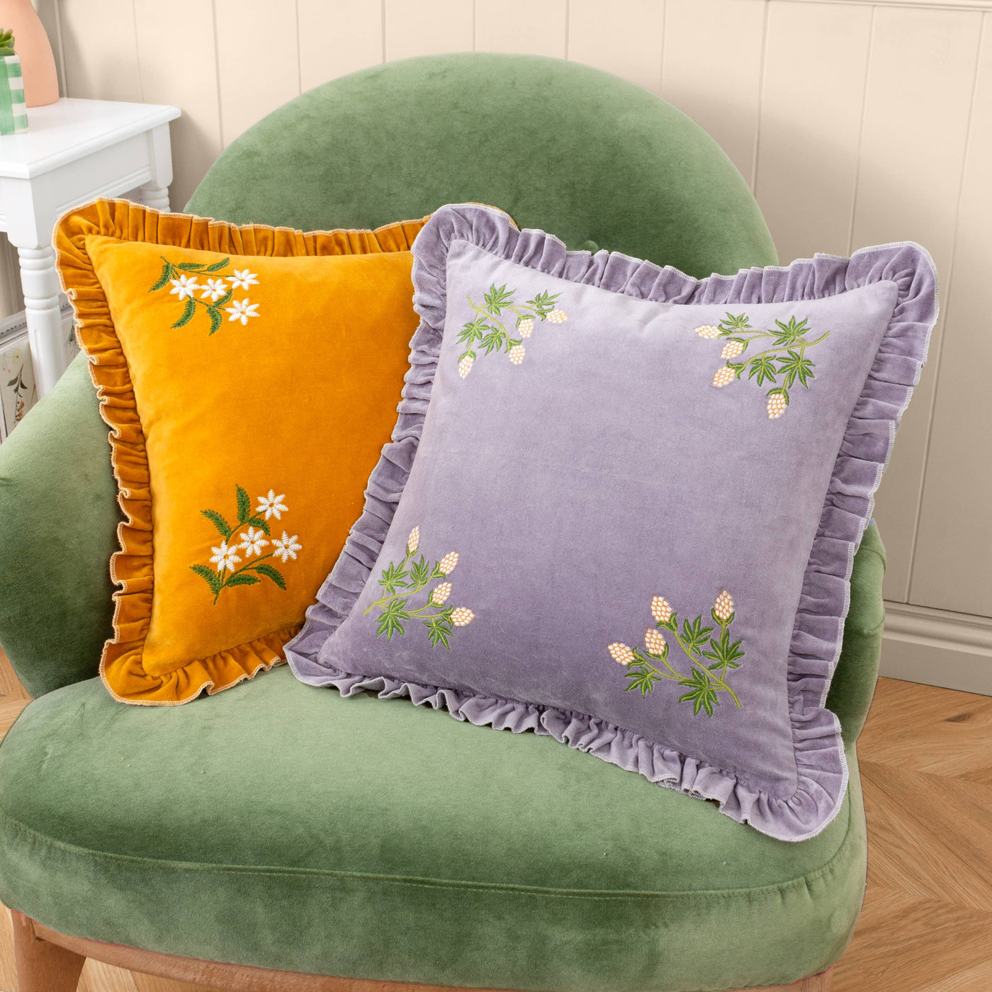 Hettie Embroidered Velvet Cushion Lilac: Lilac  45 x 45cm