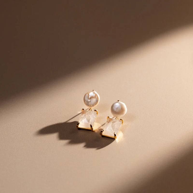 Pearl & Rose Quartz Drop Earring - 31420