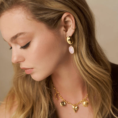 Polished Coin & Pearl Drop Earrings