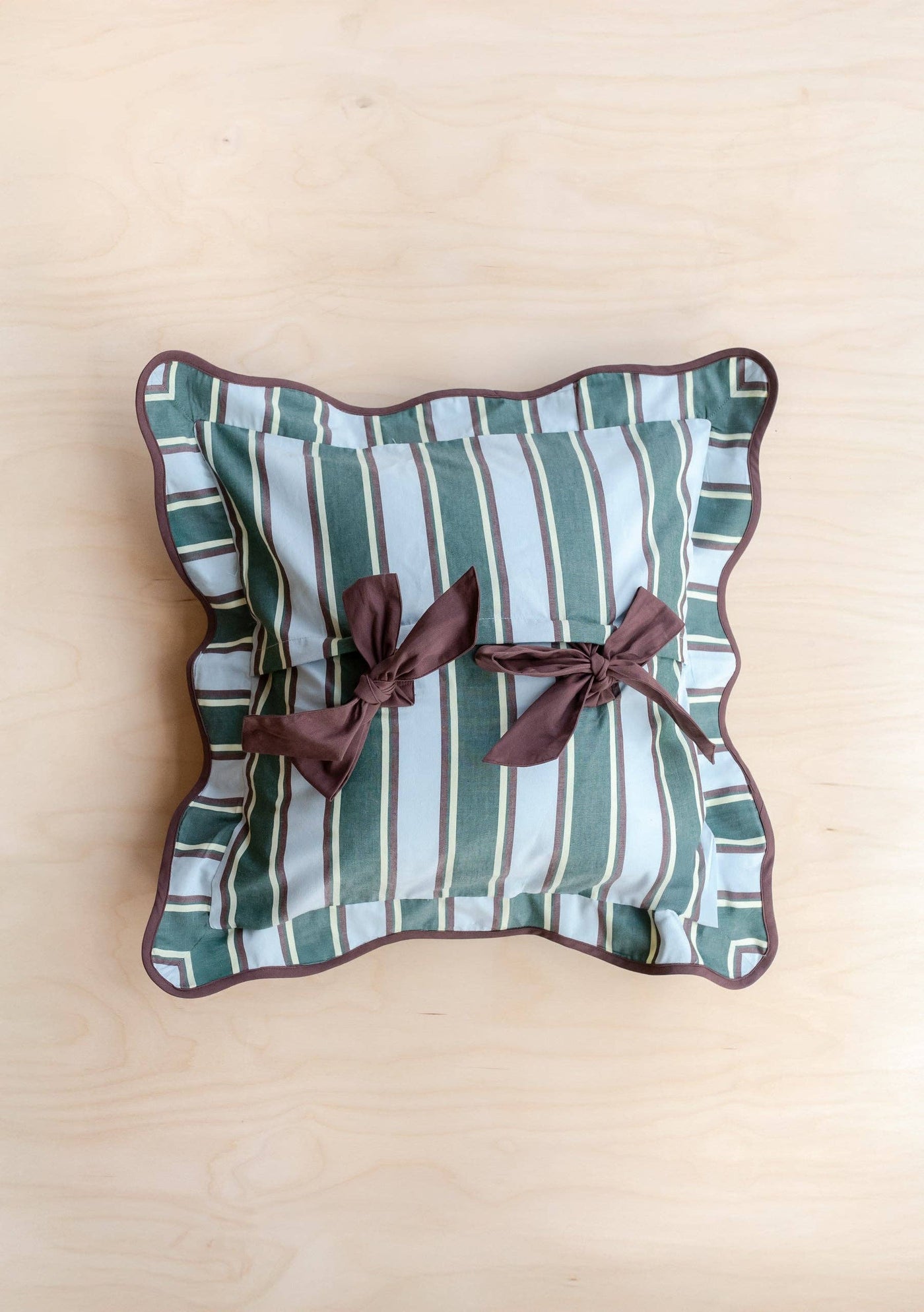 Cotton Cushion in Blue Stripe Bow