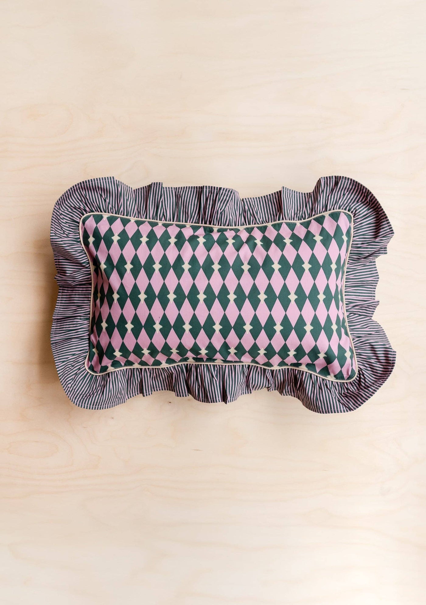 Cotton Cushion in Pink Harlequin
