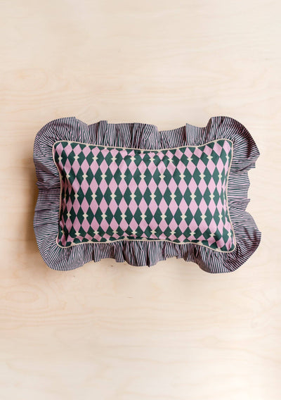 Cotton Cushion in Pink Harlequin