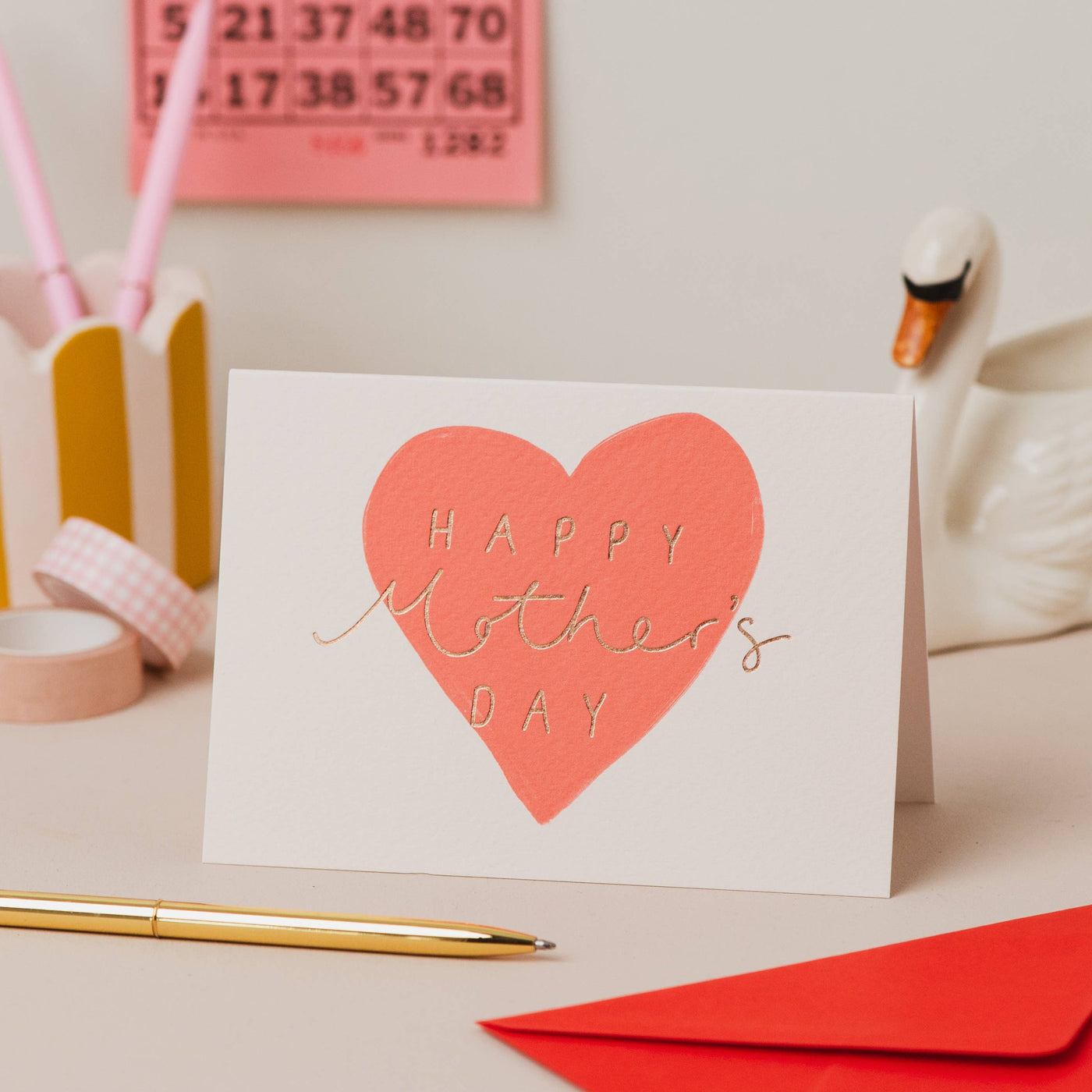 'Happy Mother's Day' Red Heart Rose Gold Foil Card