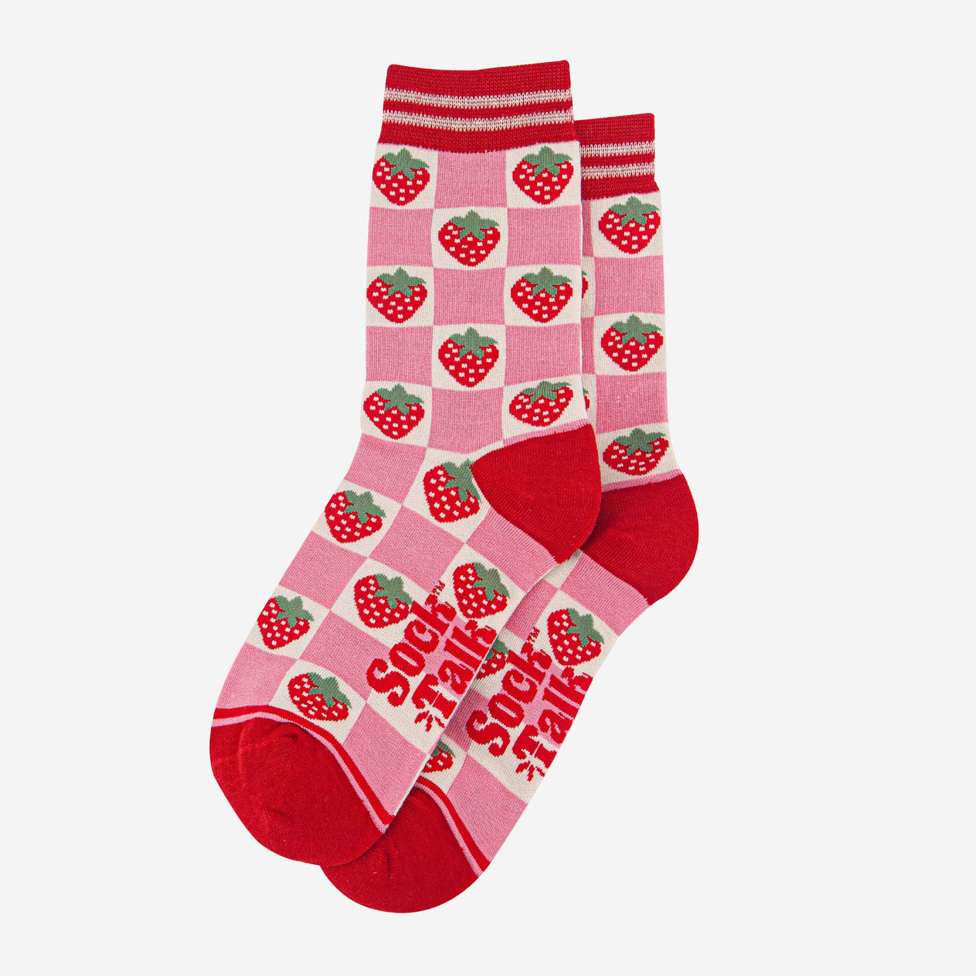 Women's Bamboo Socks - Pink/Red, Checked Strawberry