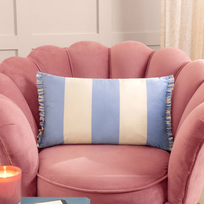 Araya Striped Velvet Cushion Blue: Blue 30 x 50cm