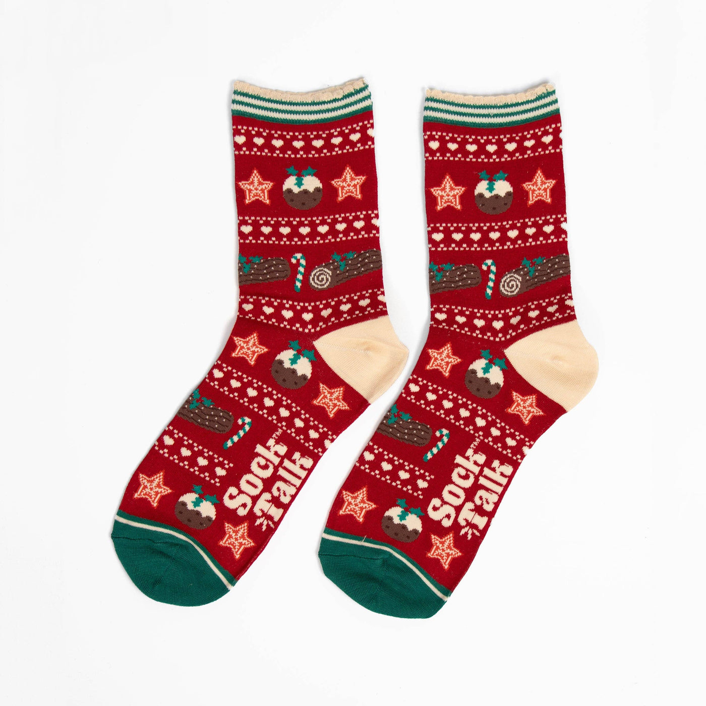 Women's Bamboo Socks - Red/Green, Christmas Pudding