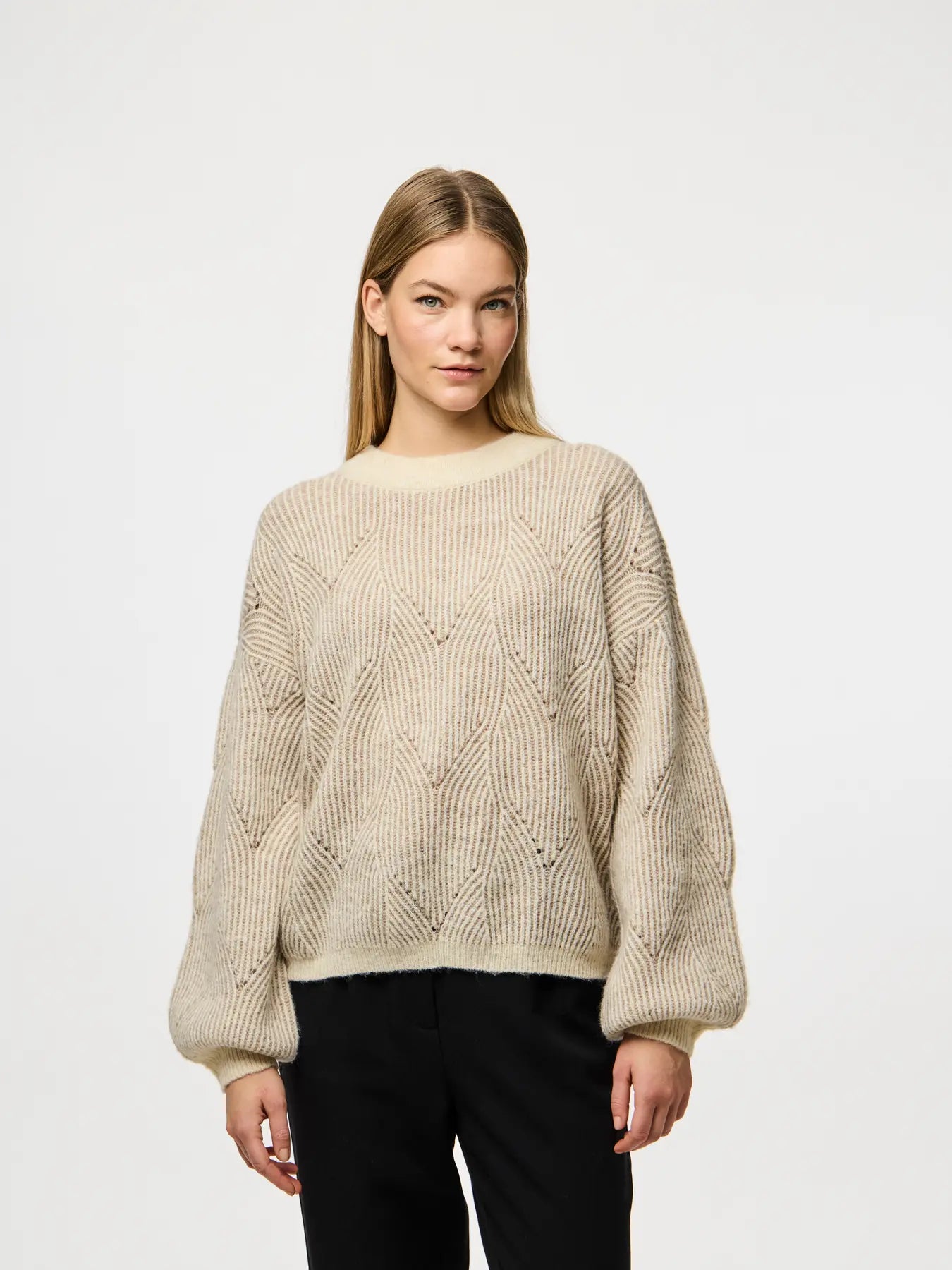 PcJenna O-Neck Knit Whitecap Gray/Greige