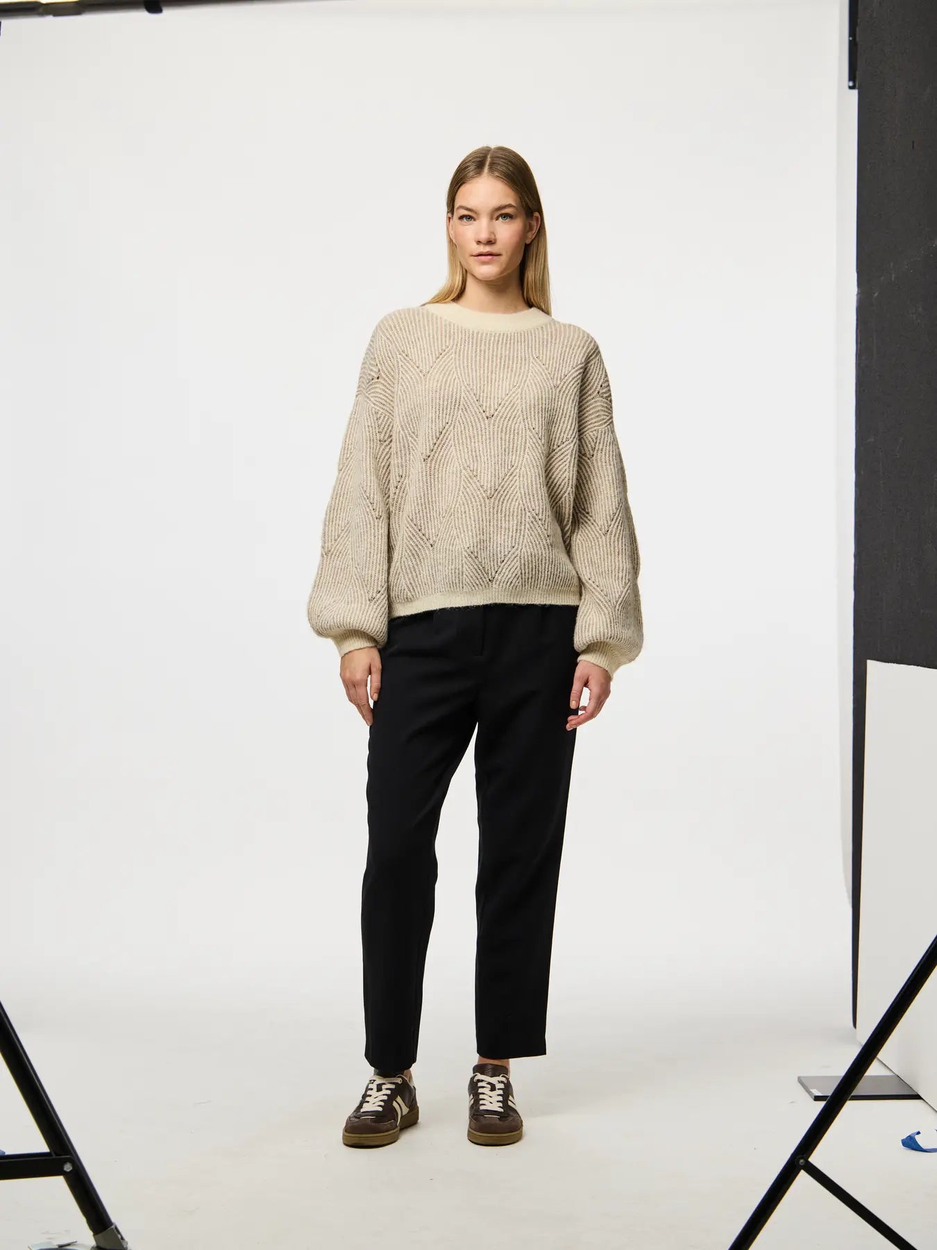 PcJenna O-Neck Knit Whitecap Gray/Greige