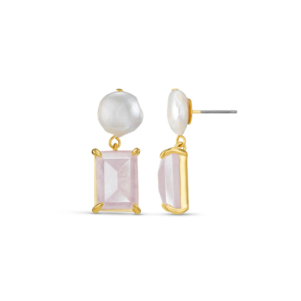 Pearl & Rose Quartz Drop Earring - 31420