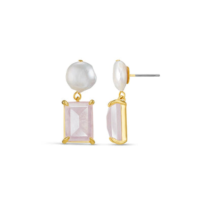 Pearl & Rose Quartz Drop Earring - 31420