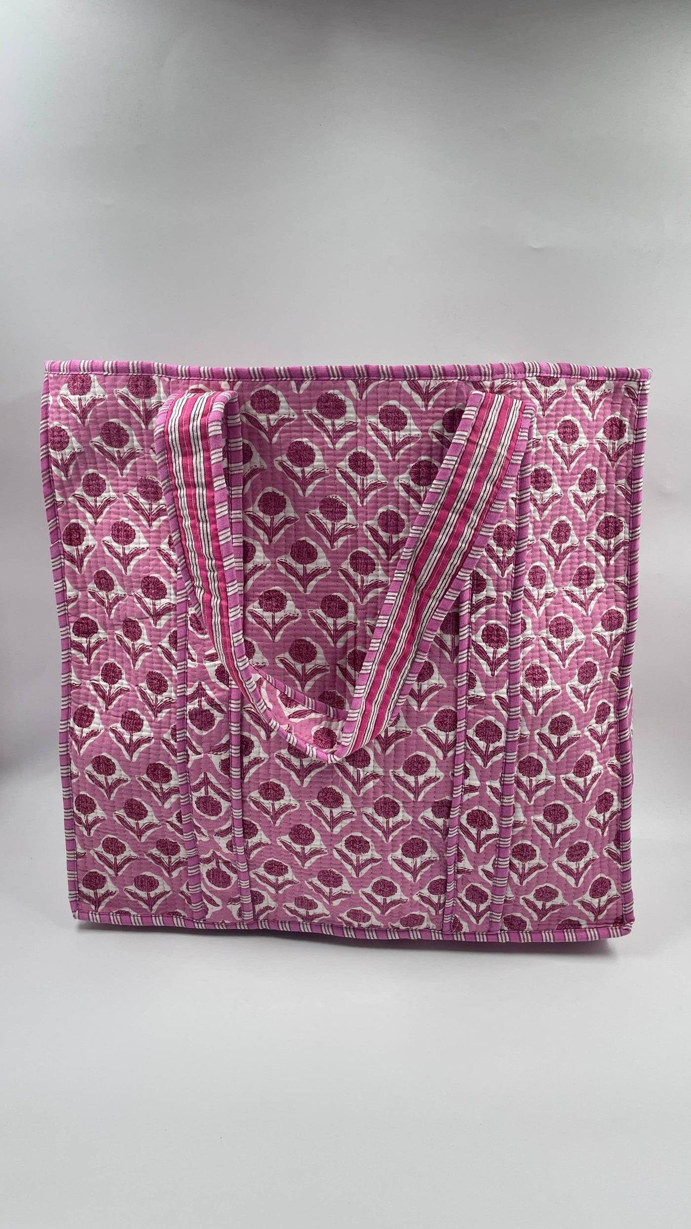 100% Cotton Kantha Quilted Boho Floral Reversible Tote Bag