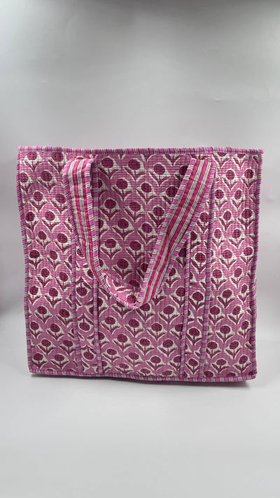 100% Cotton Kantha Quilted Boho Floral Reversible Tote Bag