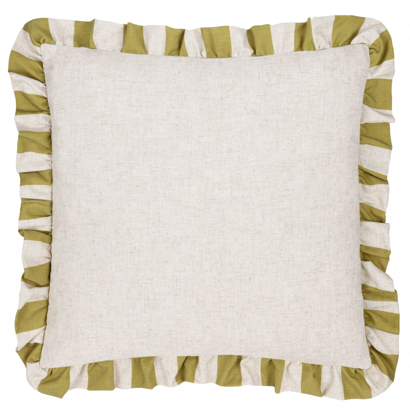 Linen Stripe Printed Ruffle Cushion Linen/Olive: Linen/Olive / Cover Only / 50 x 50cm