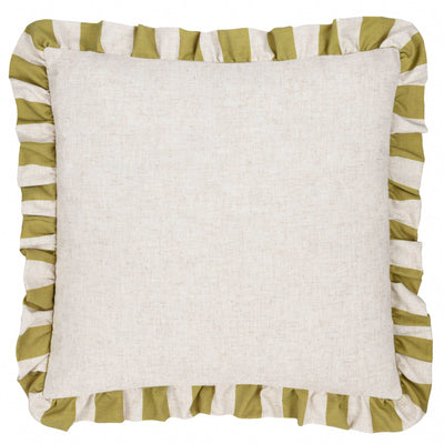 Linen Stripe Printed Ruffle Cushion Linen/Olive: Linen/Olive / Cover Only / 50 x 50cm