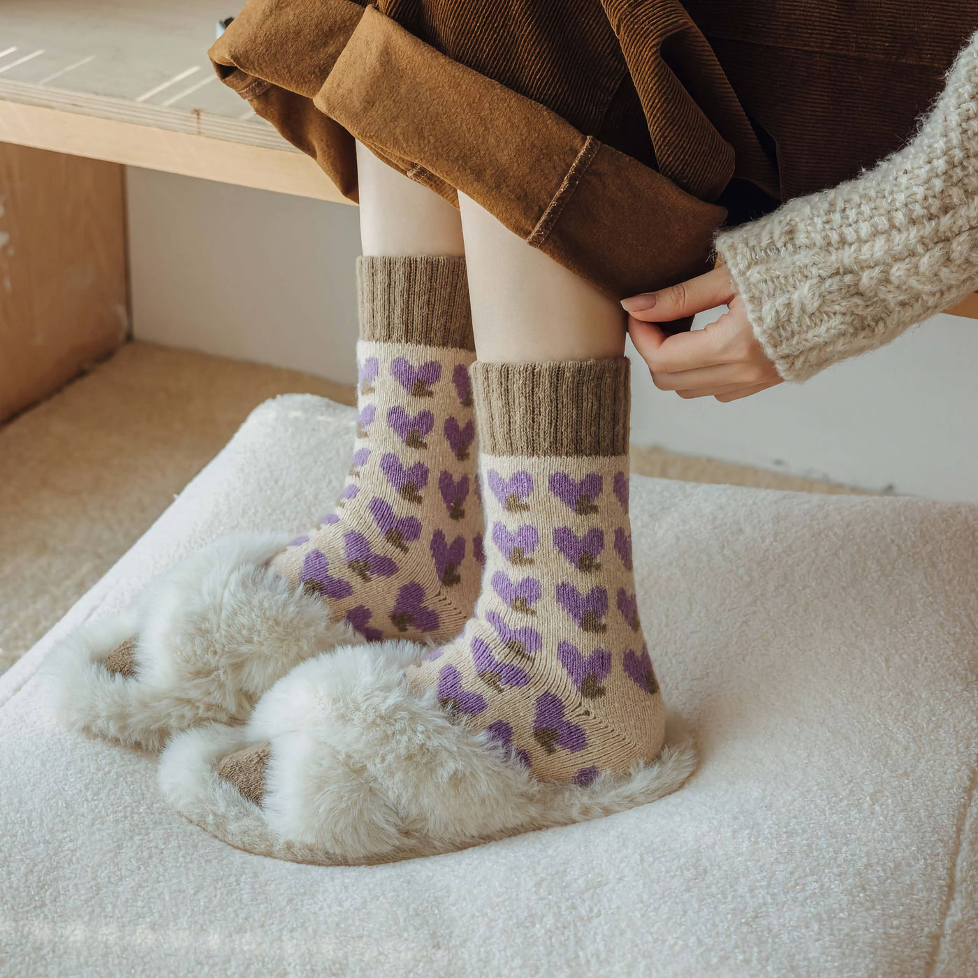 Women's Purple Wool Socks for Winter