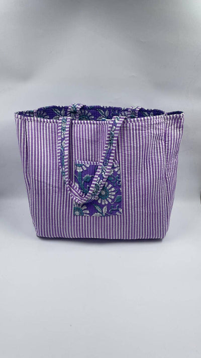 100% Cotton Kantha Quilted Boho Floral Reversible Tote Bag
