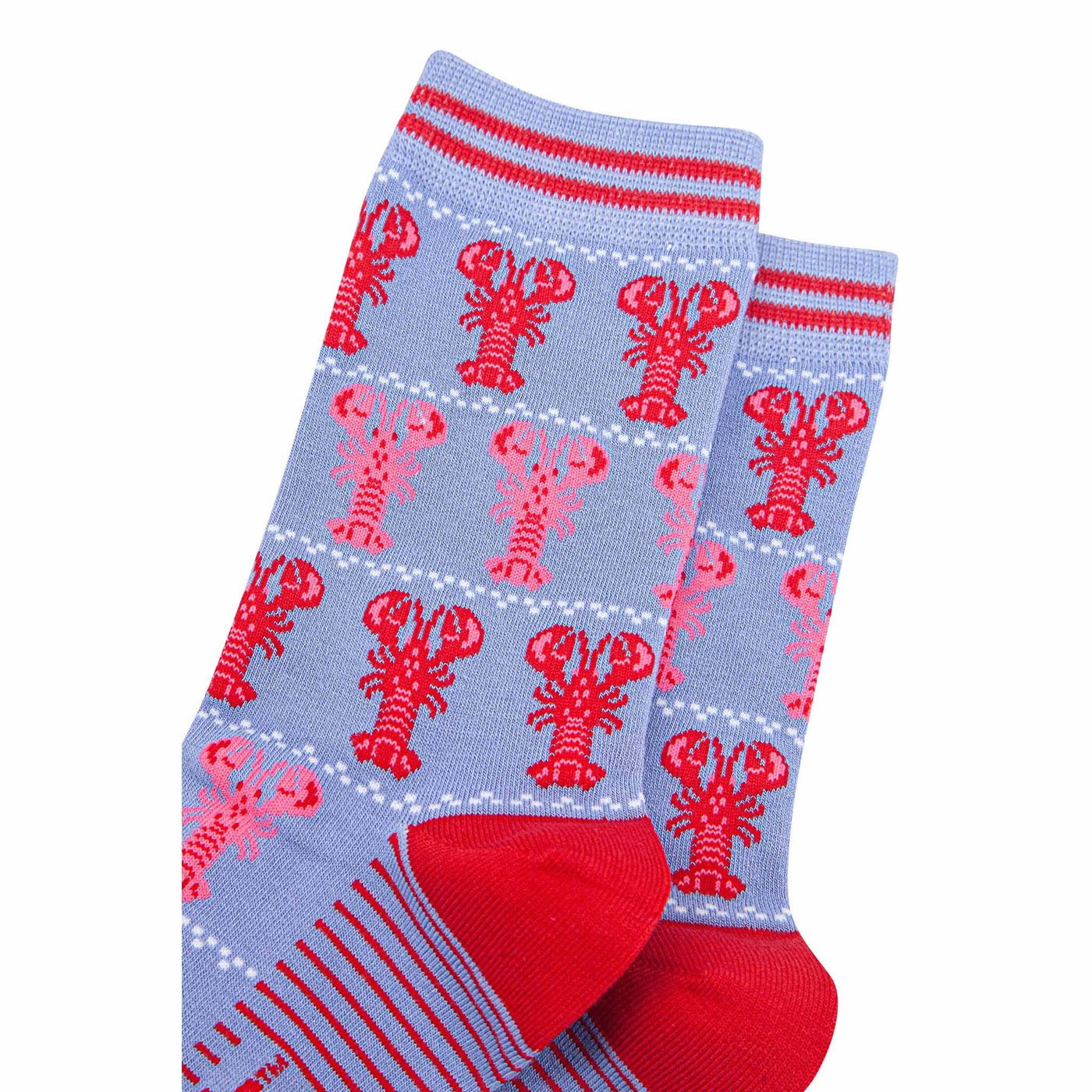 Women's Bamboo Socks - Light Blue/Red, Lobsters