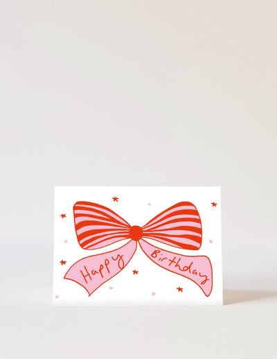 Bows Birthday Card Pink & Red: Pink / Matte