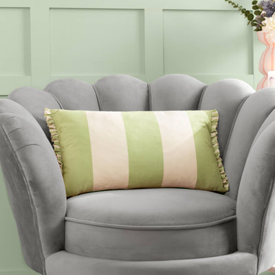 Araya Striped Velvet Cushion Green: Green 30 x 50cm
