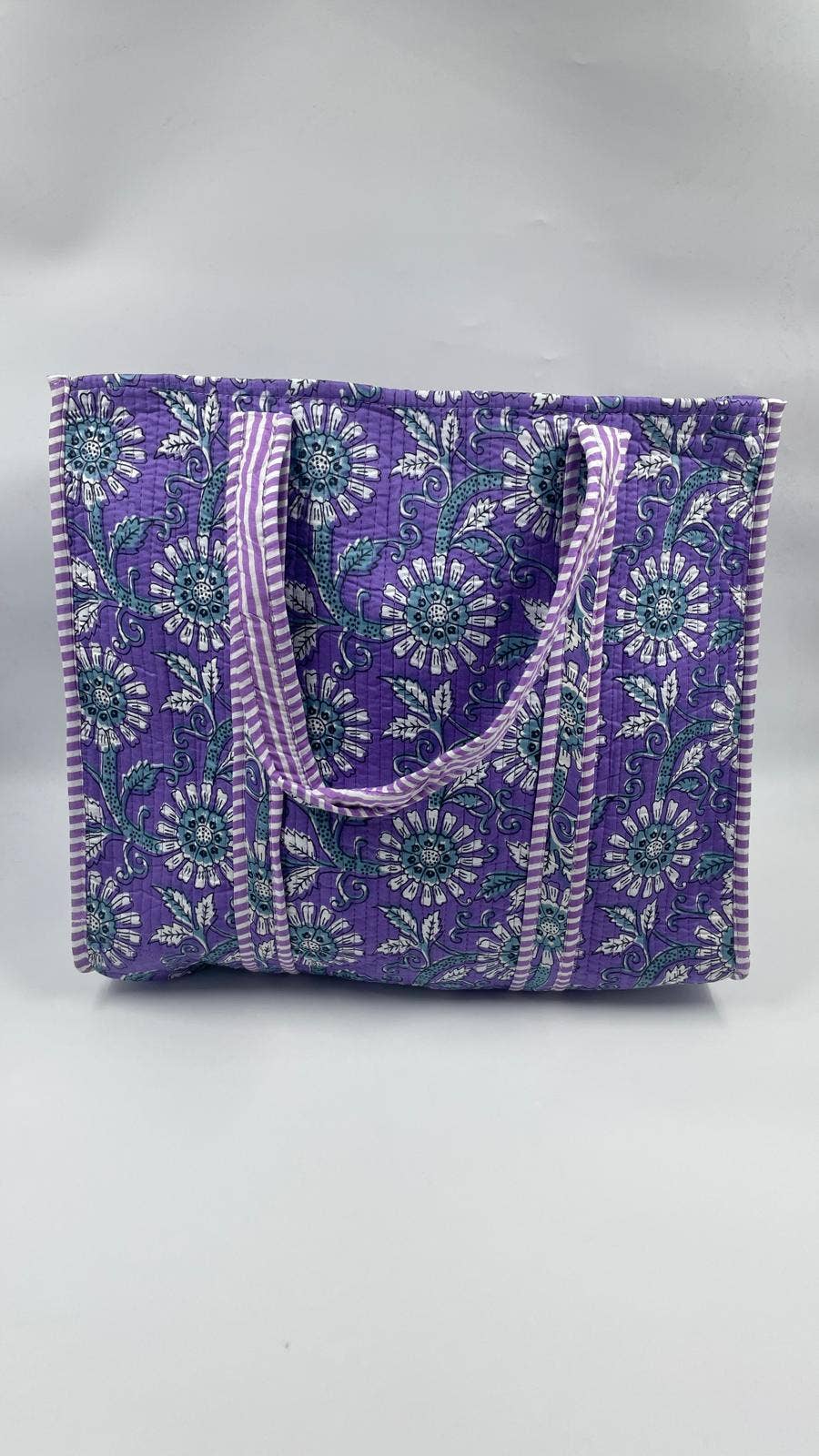 100% Cotton Kantha Quilted Boho Floral Reversible Tote Bag