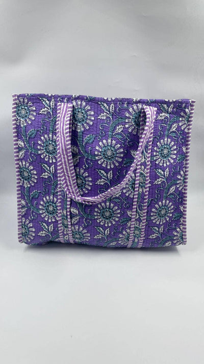 100% Cotton Kantha Quilted Boho Floral Reversible Tote Bag