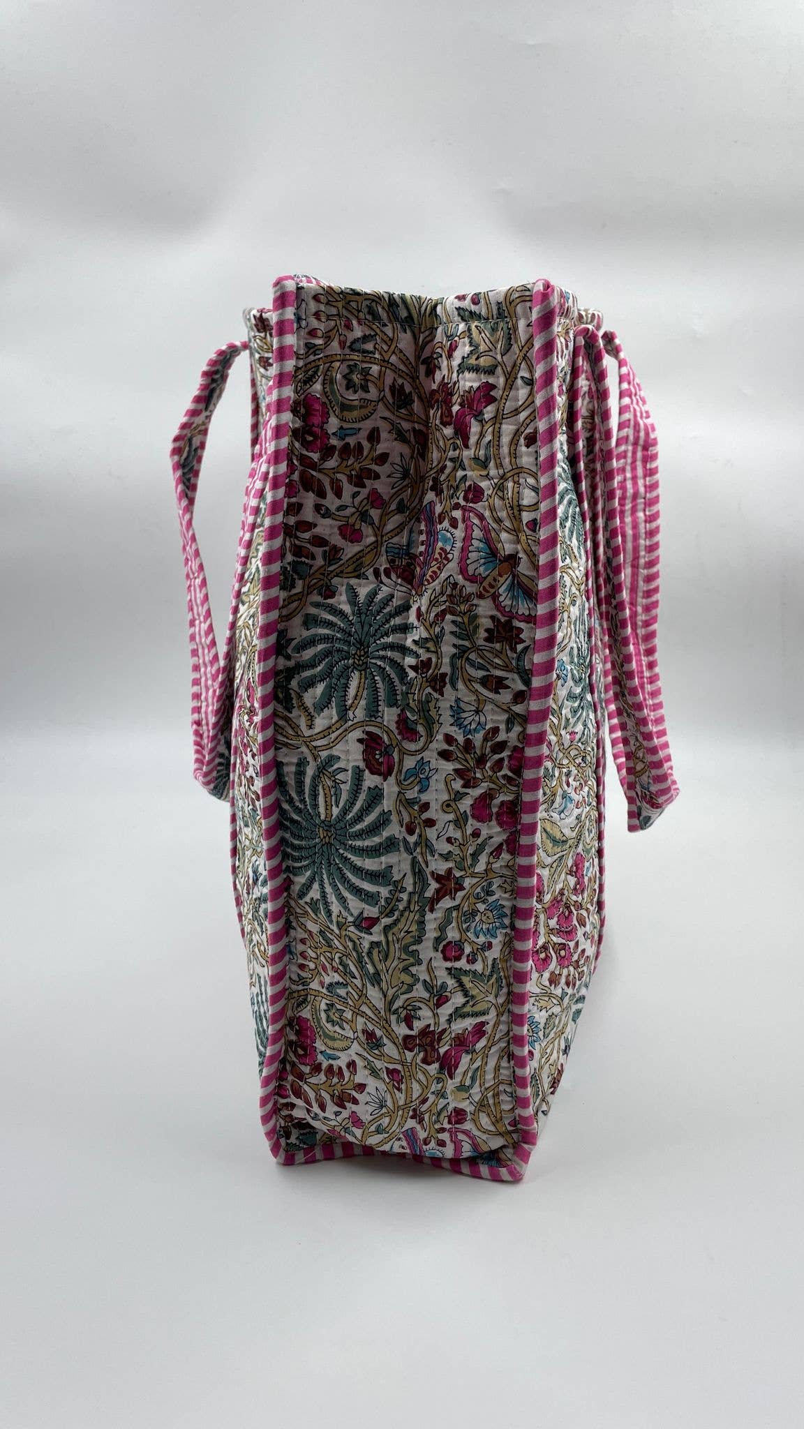 Kantha Pink/Blue Quilted Reversible Floral Tote Bag