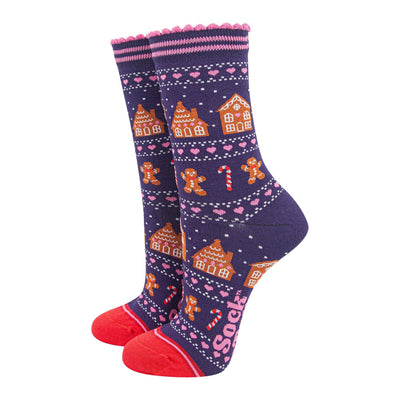Women's Bamboo Socks - Navy Blue/Red, Gingerbread Fair Isle