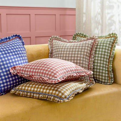 Maude Gingham Reversible Piped Cushion Sage 45 x 45cm