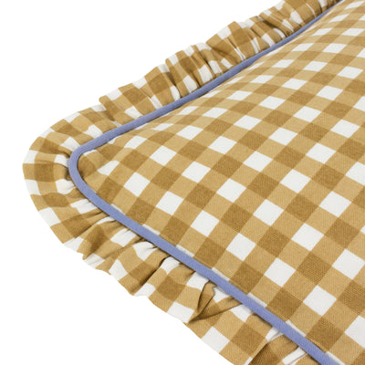 Maude Gingham Reversible Piped Cushion Gold 45 x 45cm