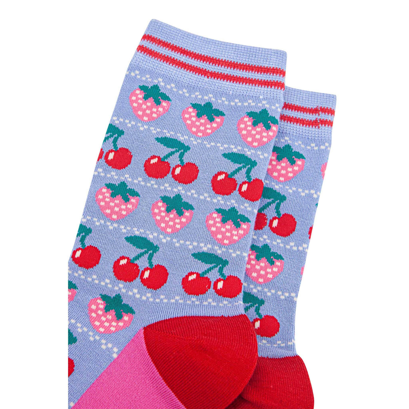 Women's Bamboo Socks - Light Blue/Red, Strawberries