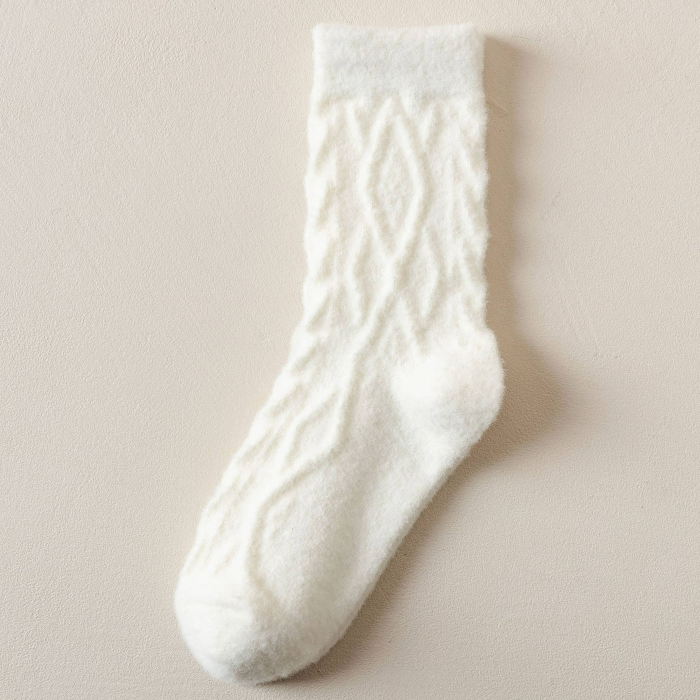 Women's Winter Wool Socks - Thick Cable Knit Warm Socks: Cream